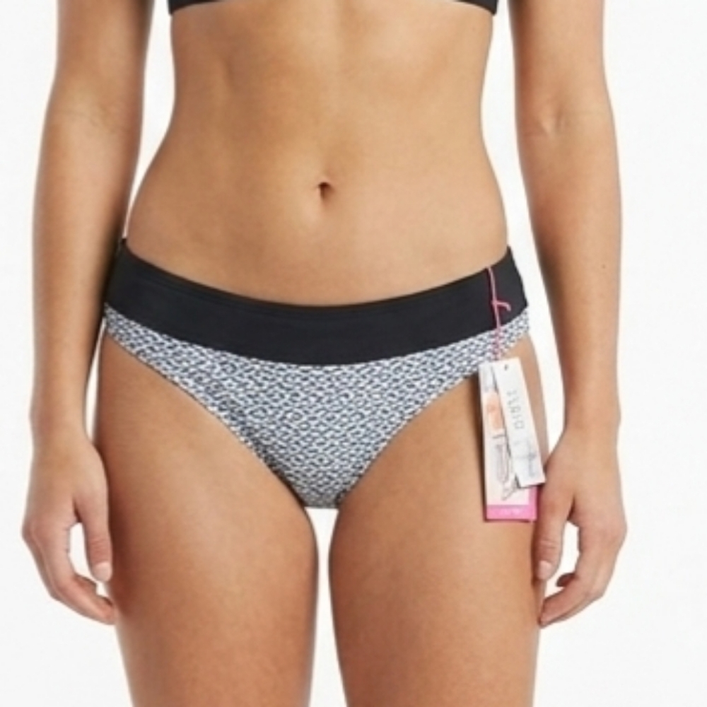CARVE Womwn's Black Waistband Bikini Bottoms with Microprint Size XS.